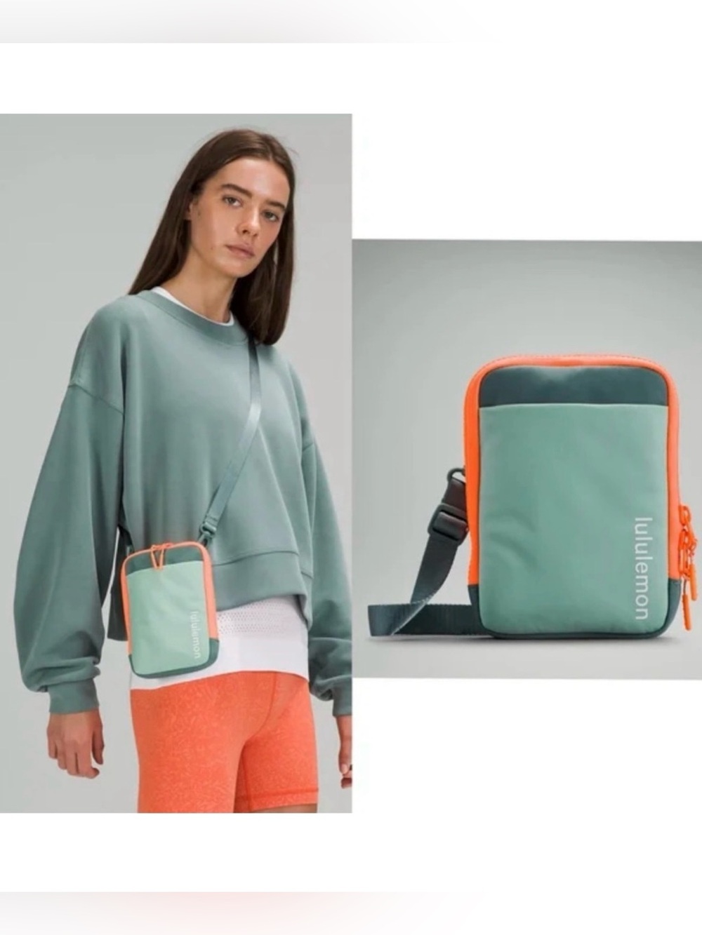 Lululemon Easy Access Green Orange Nylon Pocket
Zip Around Crossbody